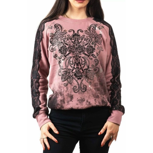 Affliction Tops - Affliction Women's Long Sleeve Fleece Shirt Diamondhead Biker